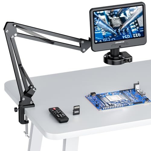 Andonstar AD109 Digital Microscope 10.1″ Screen, Boom Arm, 56 LED for Solder