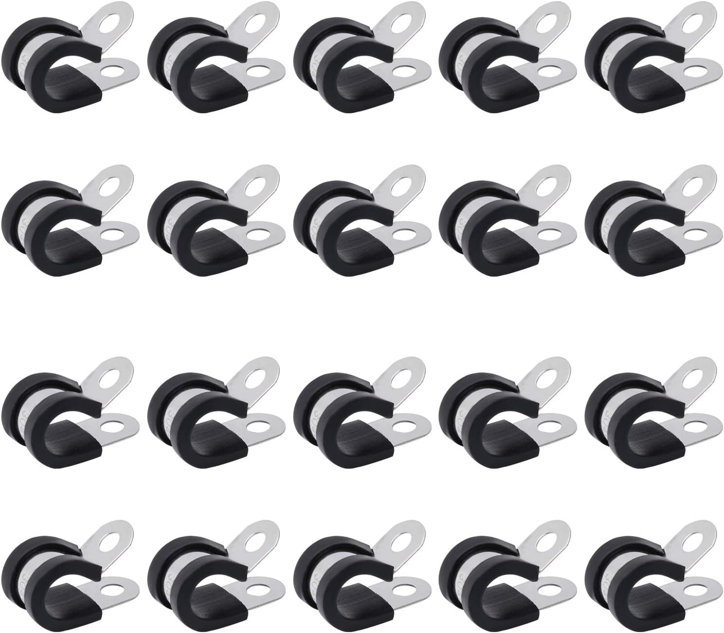 20Pcs 1/2 Inch Stainless Steel Cable Clamps, Rubber Cushioned Insulated Pipe Cla