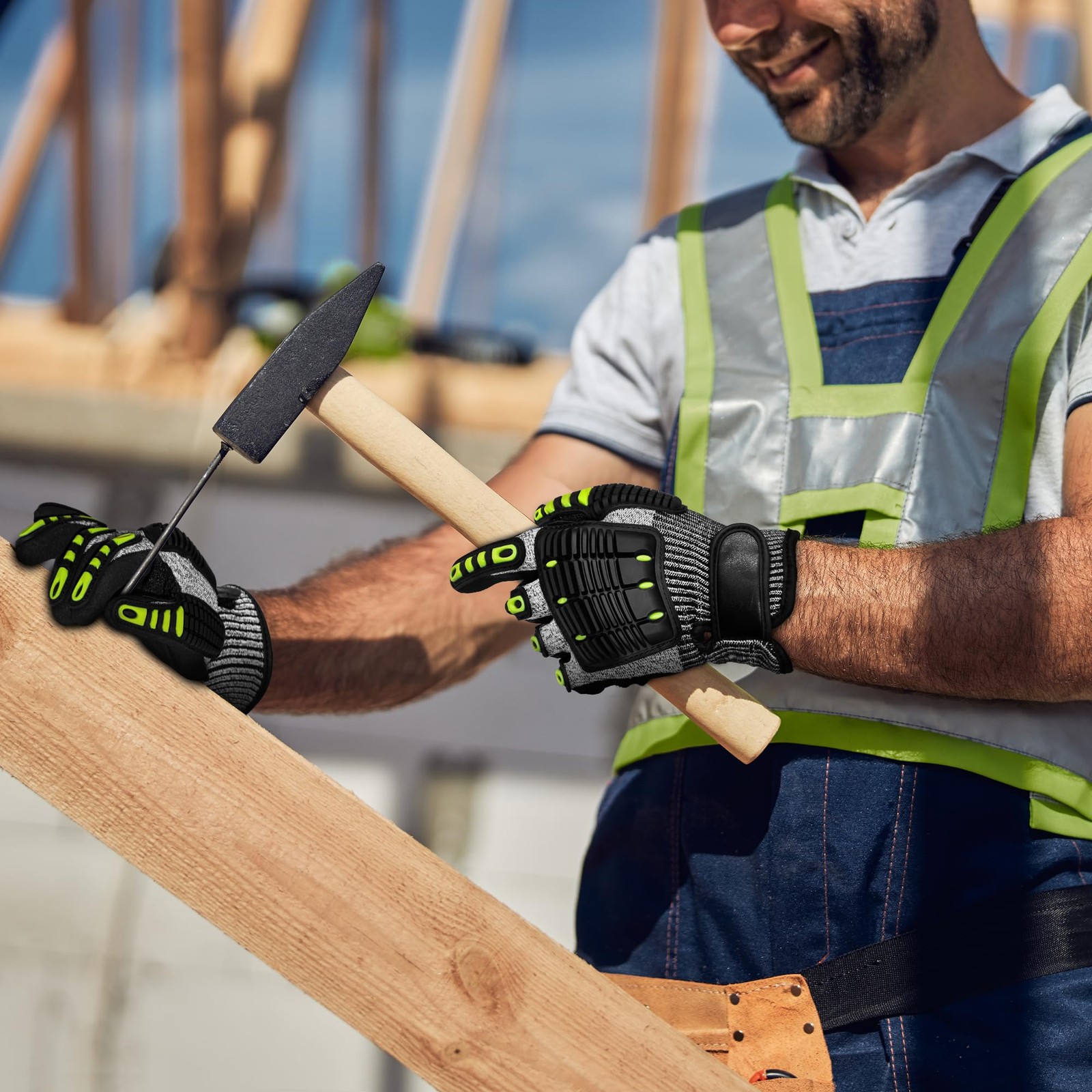 Impact Reducing Work Gloves for Men – ANSI Cut Level A5 with TPR Knuckle Guar…