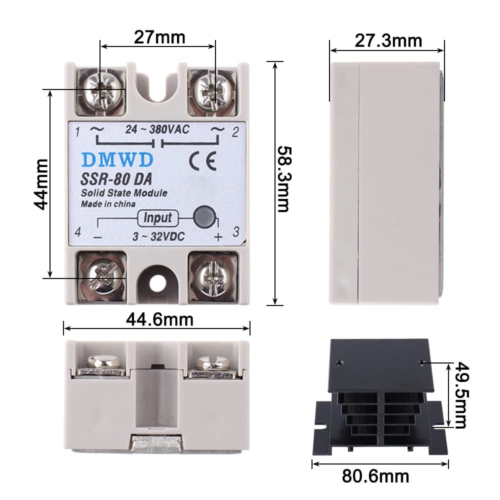 SSR 80DA Solid State Relay DC to AC 3 32V DC Input 24 380V AC Output 80A Heat