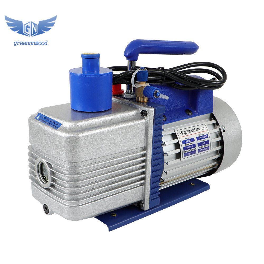 110V 9.6 CFM 1 HP Single-Stage Rotary Vane HVAC Air Vacuum Pump with Oil Bottle