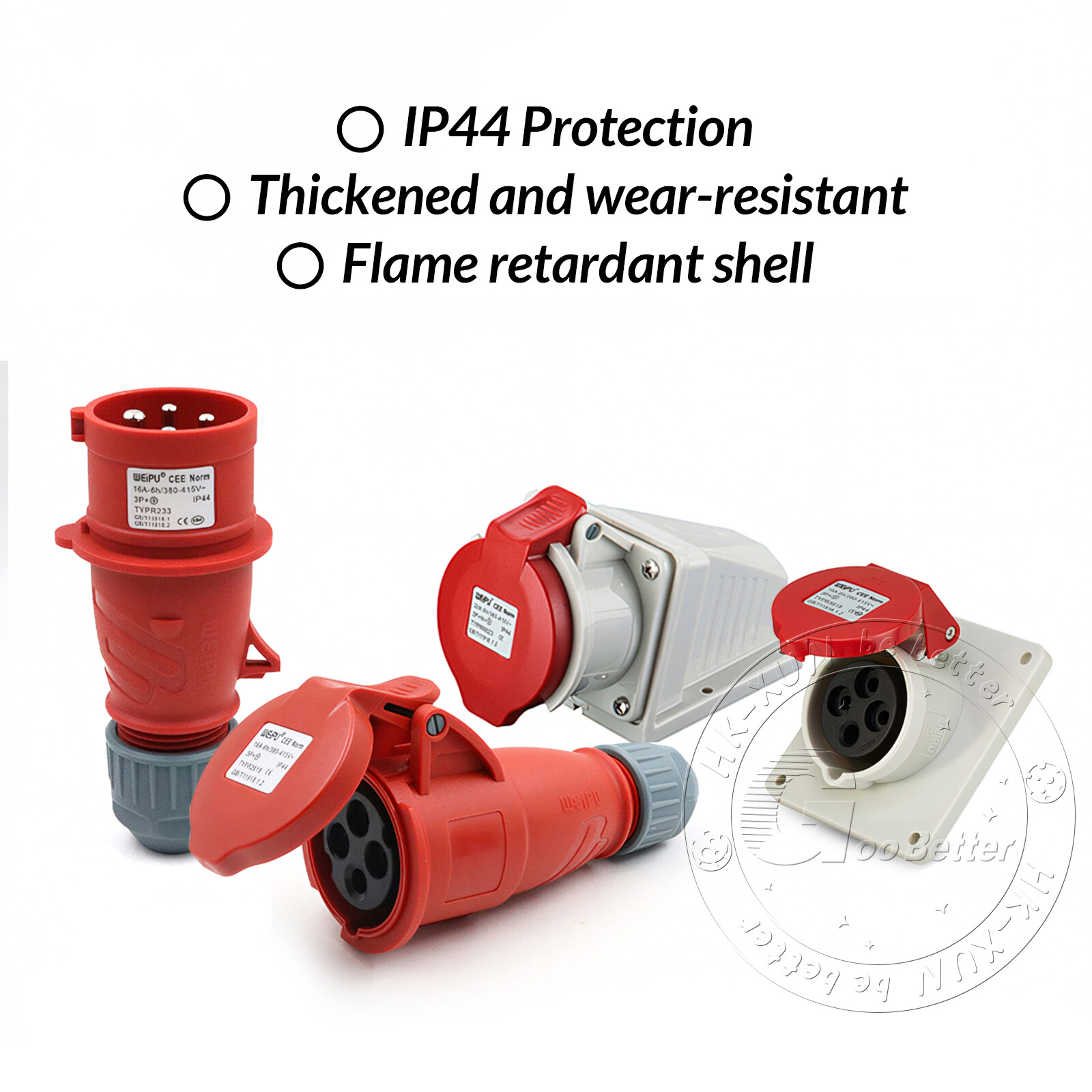 16A 32A 4 PIN RED INDUSTRIAL PLUGS & SOCKETS 3 PHASE 3P+N+E IP44 MALE/FEMALE