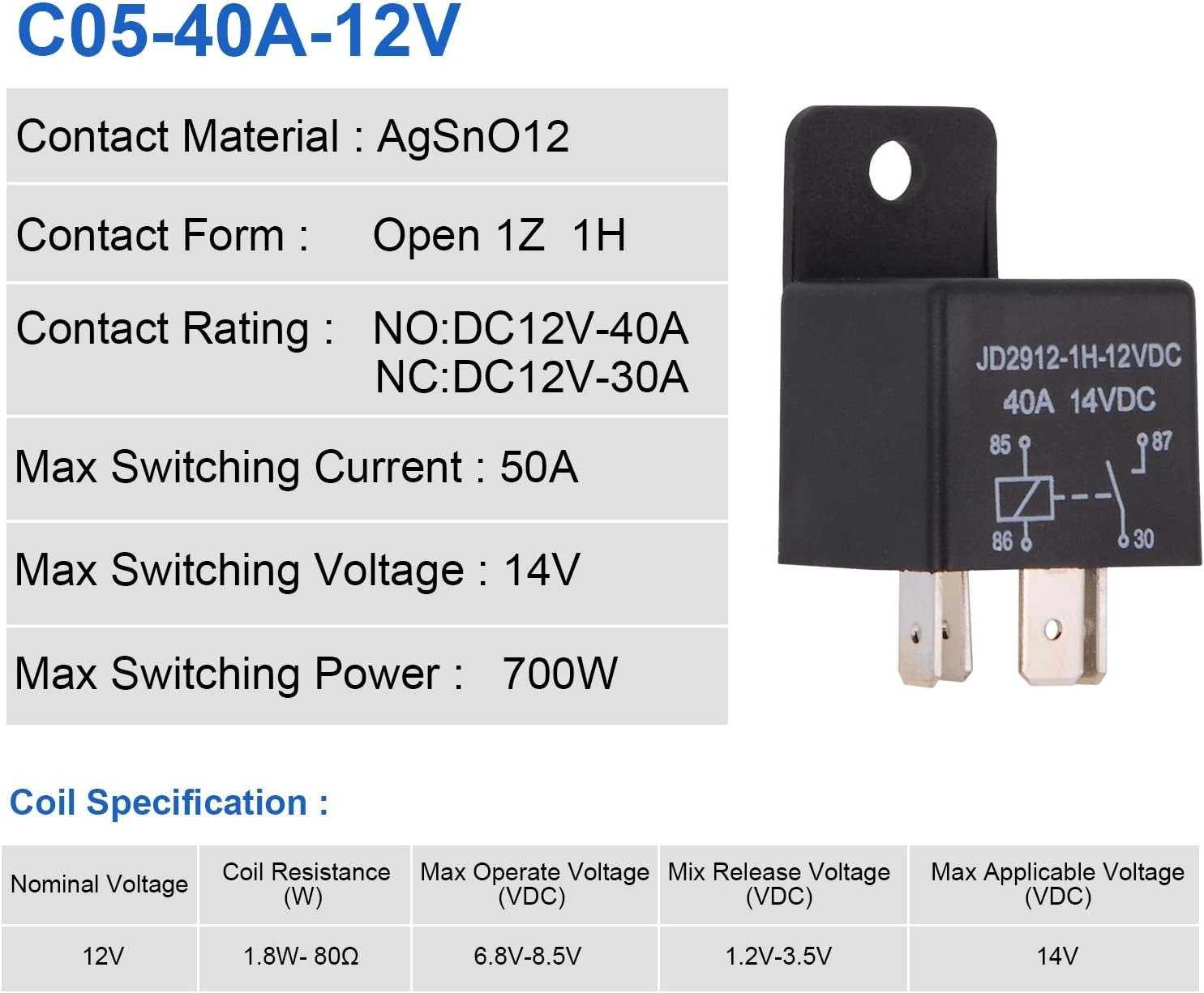 Compact 4-Pin SPST Relay 12V 40A – Ideal for Your Vehicle, 2 Relays Included
