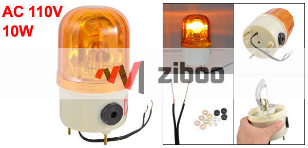 AC 110V 10W Yellow Industrial Rotary Lamp Sound Buzzer BeaconHalogenBulbLight✦Kd