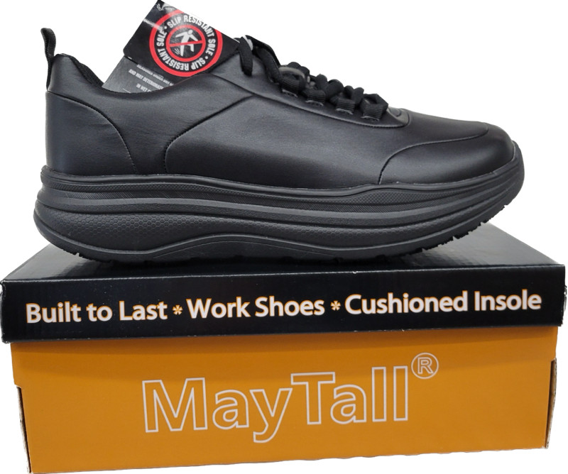 Work Slip Resistant Shoes Men Black Lace Up All Day Comfort Cushion MayTall 7201
