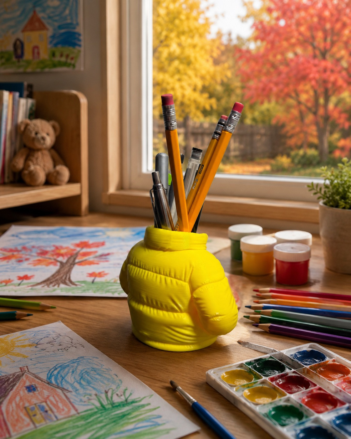 Yellow Puffer Jacket Holder 3D Printed Pencil Makeup Brush Toothbrush Organizer