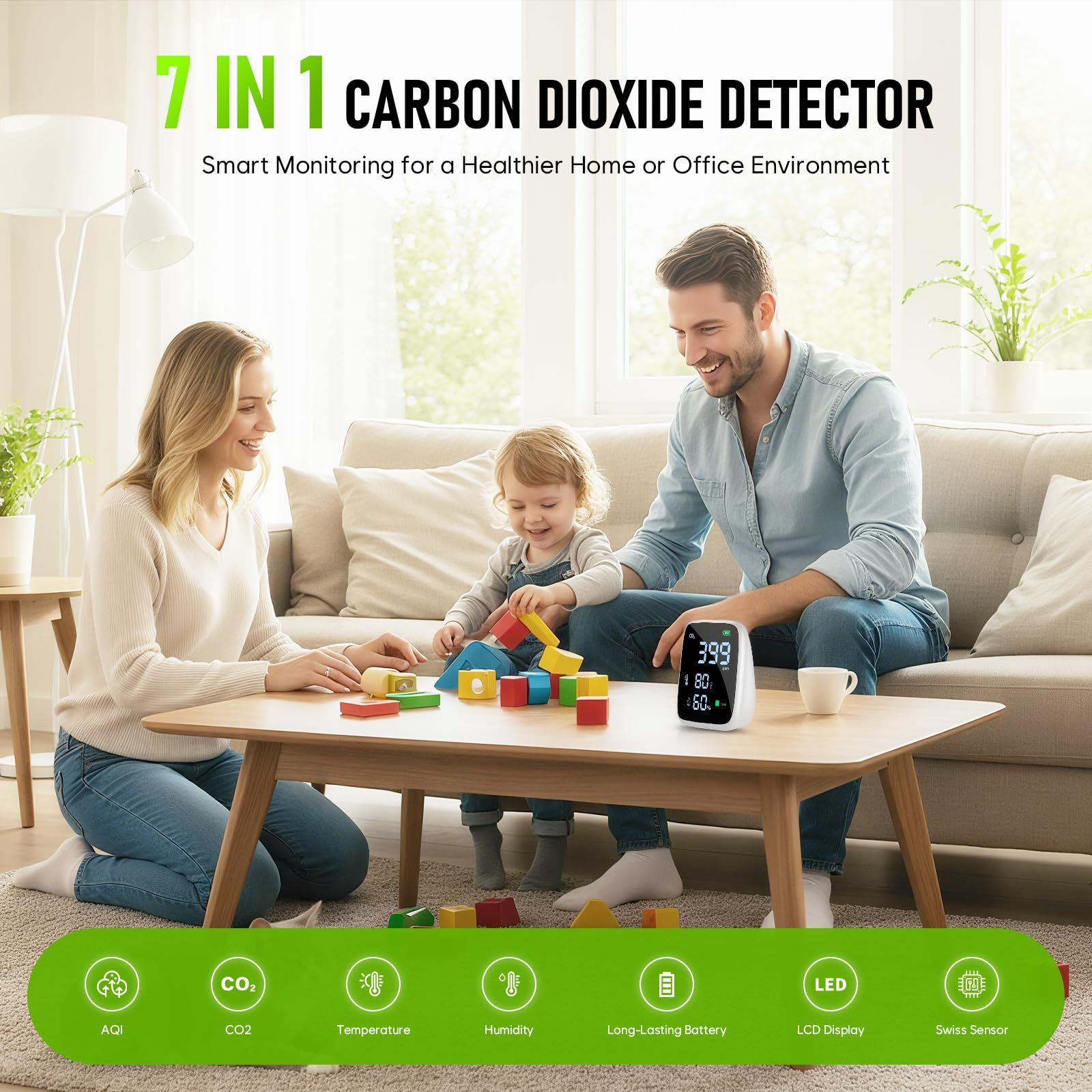 5-in-1 CO2 Carbon Dioxide Detector, Dienmern Portable Air Quality White