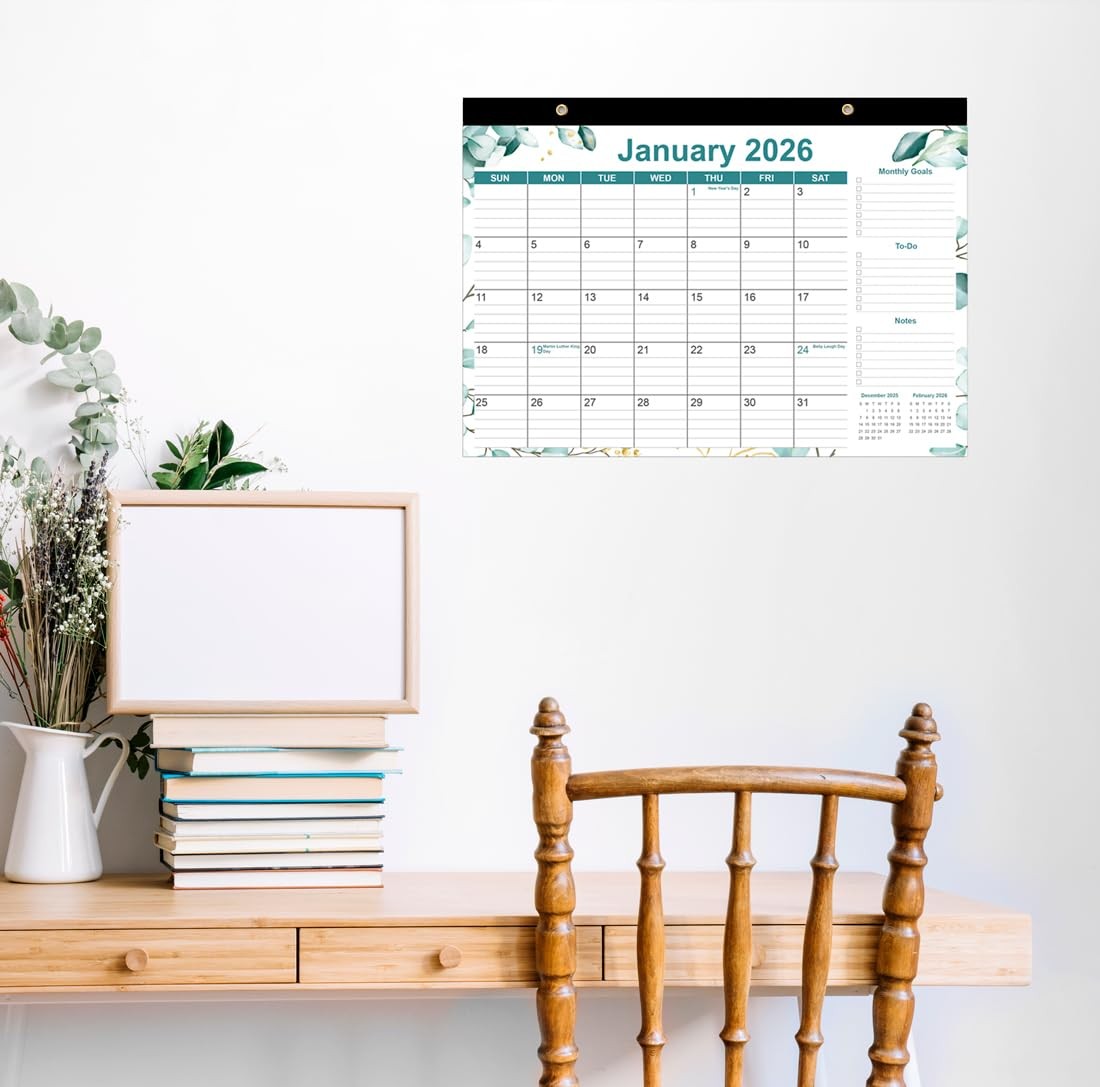 2026 Desk Calendar – 12 Months Calendars from January 17″ x 12″, Green Leaf