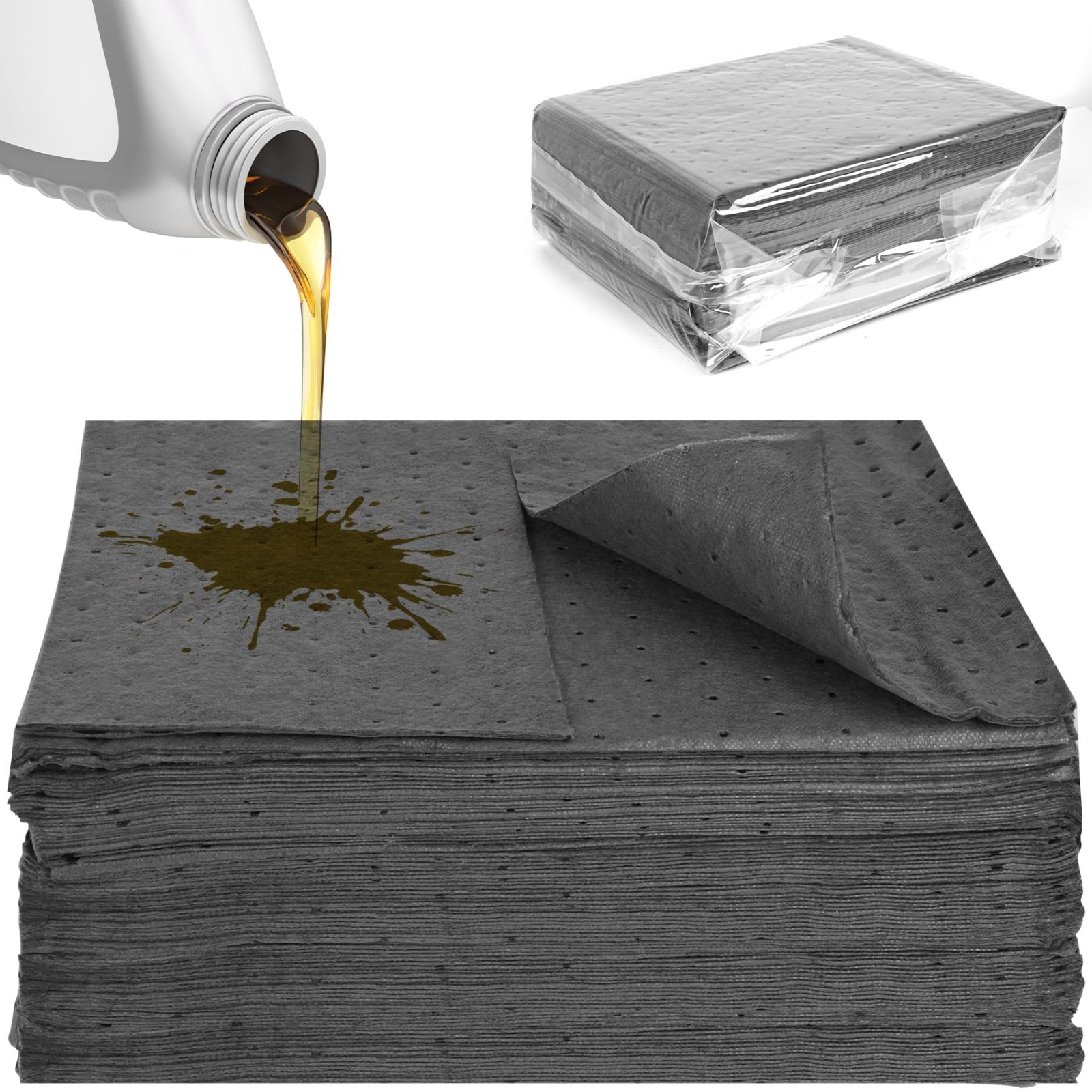 100Pcs Oil Absorbent Pads 13″x10″x2mm Meltblown Polypropylene Mats Hand-Tear Lin