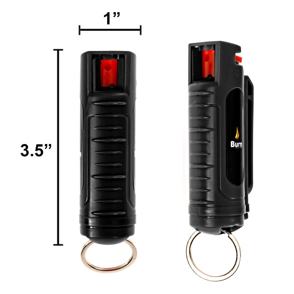 2 Pack BURN Pepper Spray 1/2oz Self Defense Keychain Case Molded OC Black