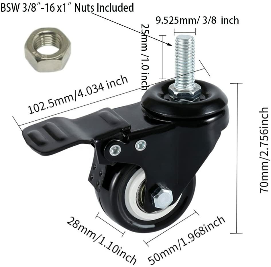 DICASAL 1″ Stem Casters, Heavy Duty Swivel Stem Casters PU Foam Quite Mute
