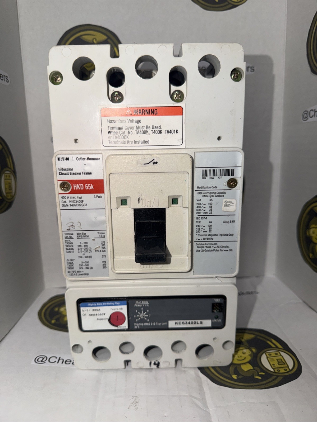 EATON HKD3400F CIRCUIT BREAKER 400 AMP 3 POLE 600V W/ KES3400LSI 400A USED