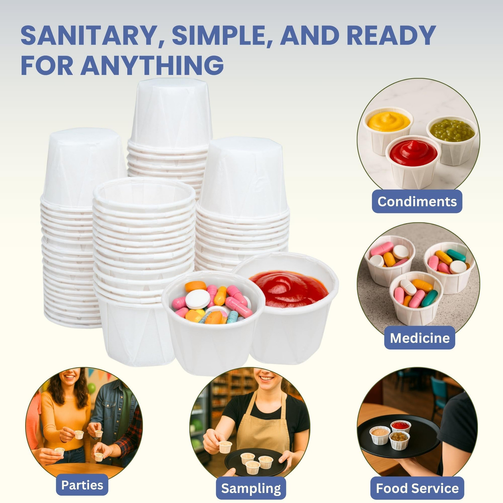 1 Oz Paper Souffle Cups (1000 Pack) Disposable Portion 1 Ounces, White