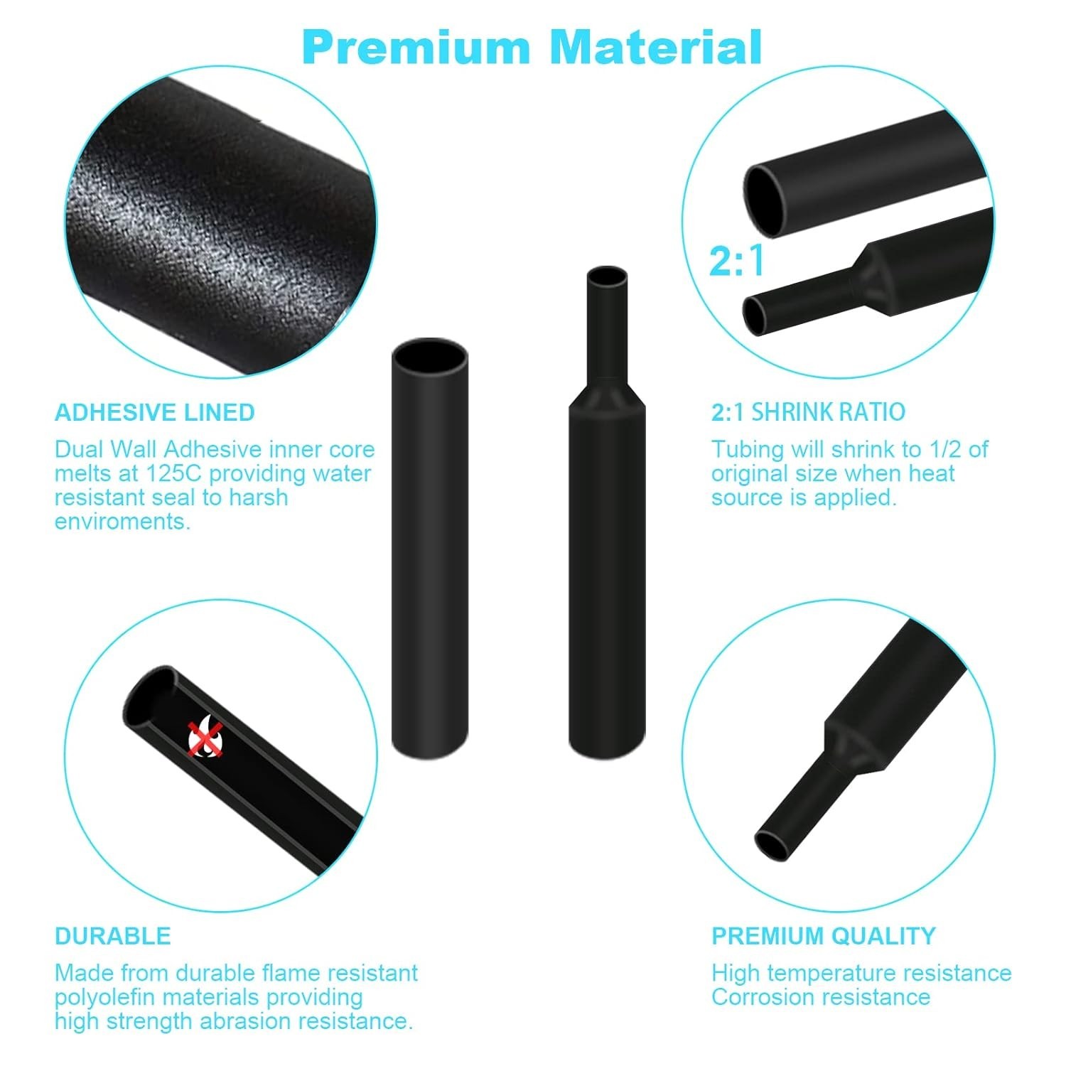 127 or 900 PCS Wire Heat Shrink Tubing Kit Marine Grade Wrap Premium Black NEW