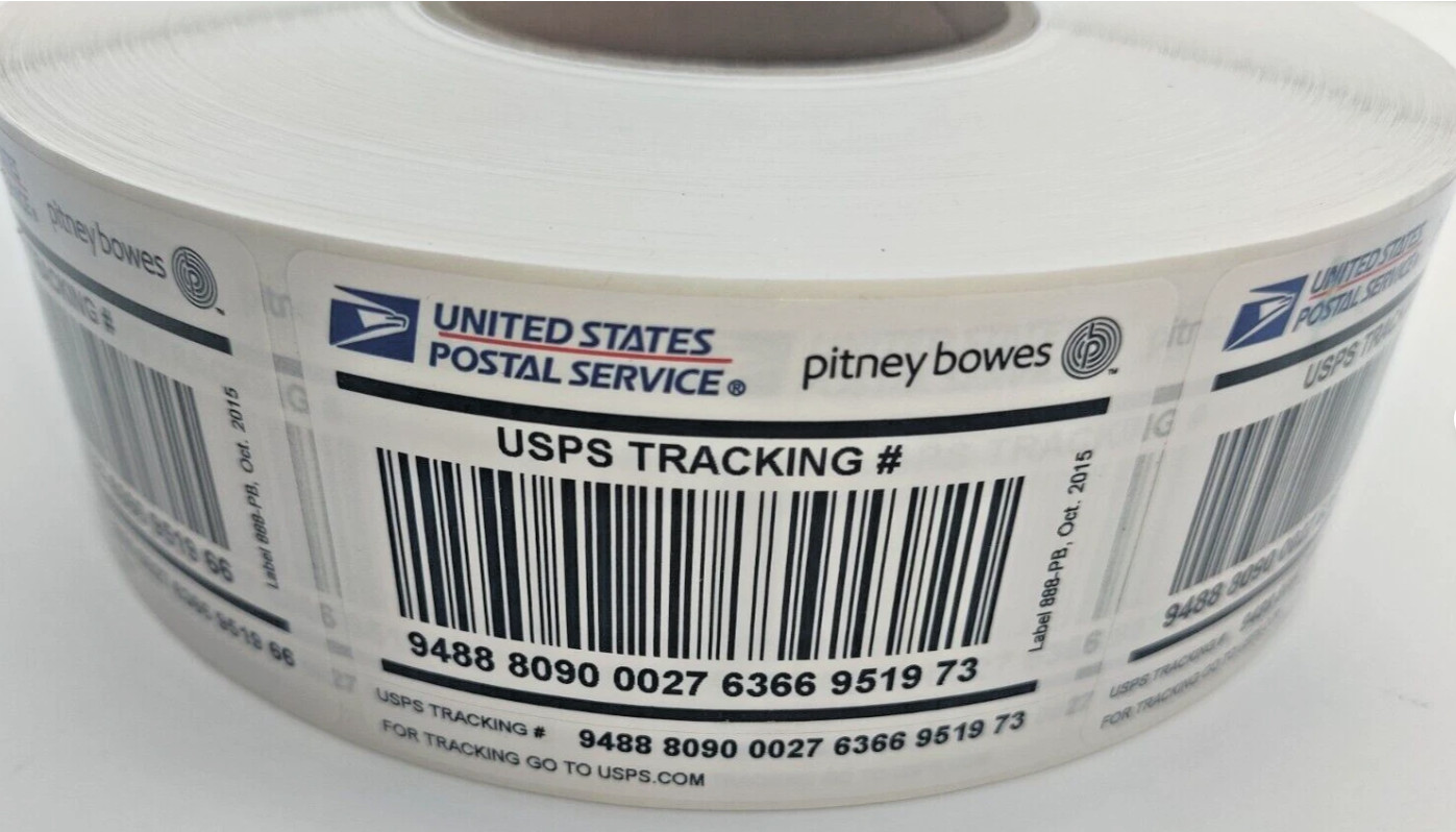 Roll of 2000 Pitney Bowes Label 888 Tracking Number stickers for USPS packages
