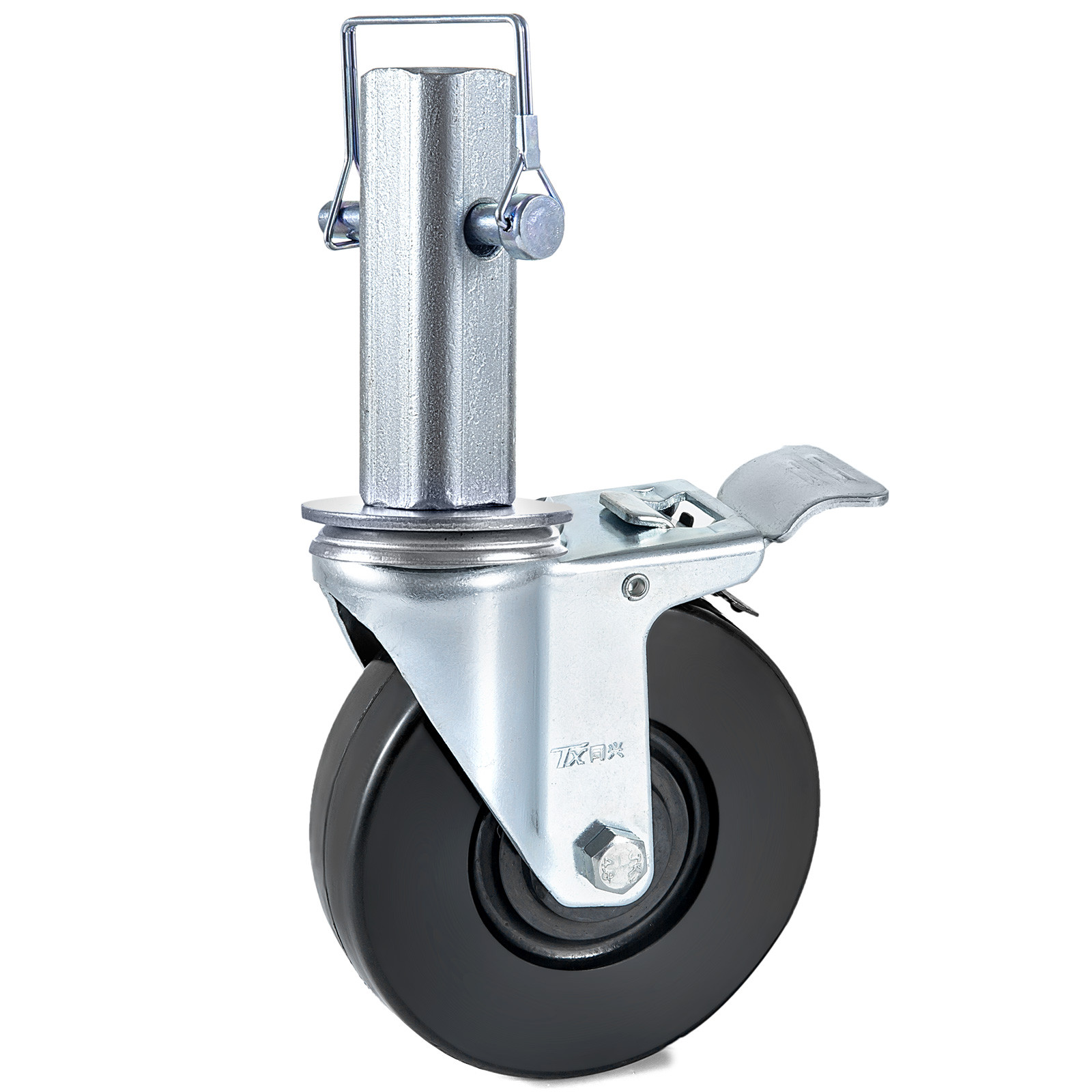 5″ Scaffolding Casters Hard Rubber Wheels w/ Lock Brake 1.25″ Square Shank 4 PCS