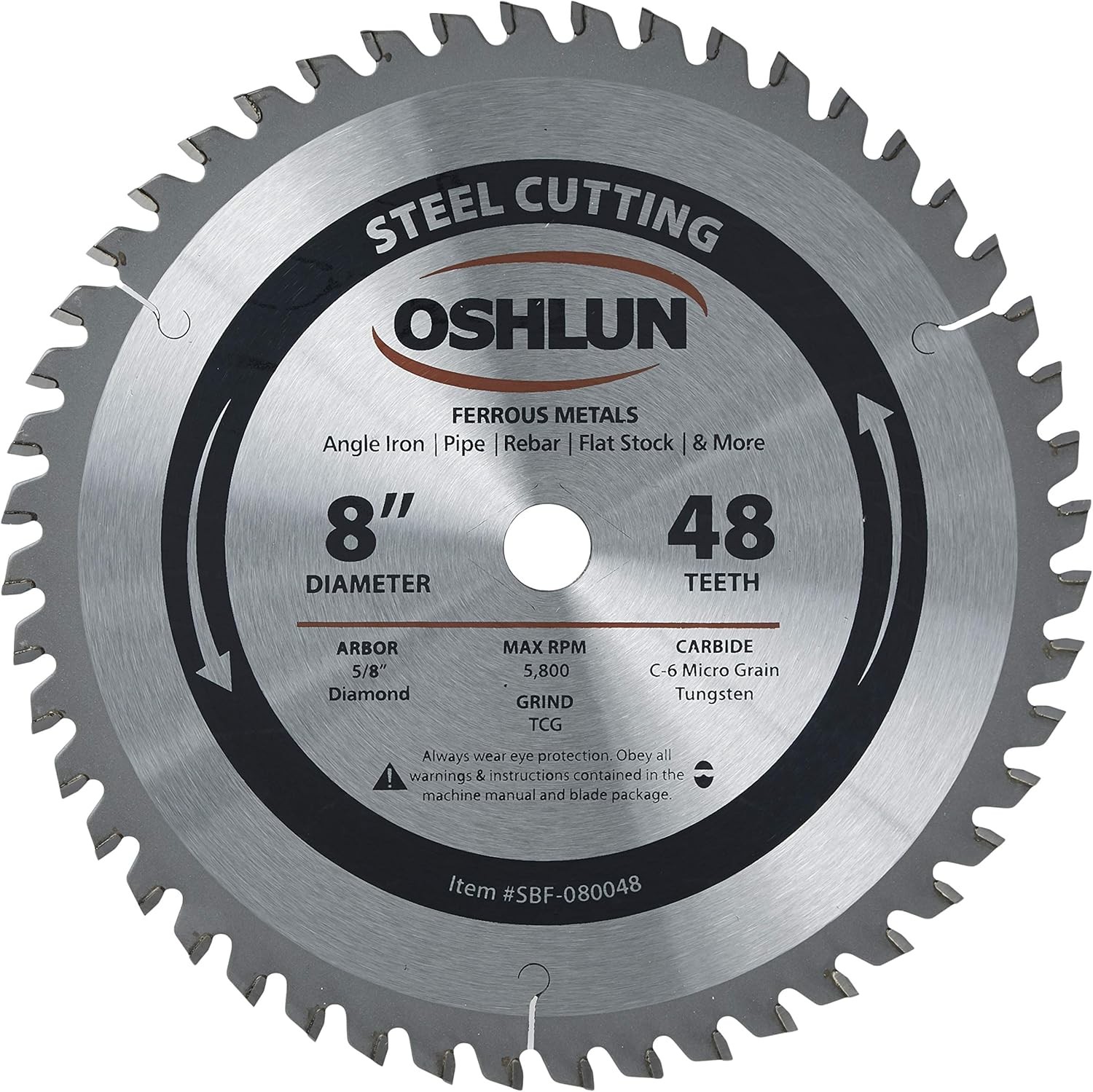 Oshlun SBF-080048 8-Inch 48 Tooth TCG Saw Blade with 48 Ferrous, Silver