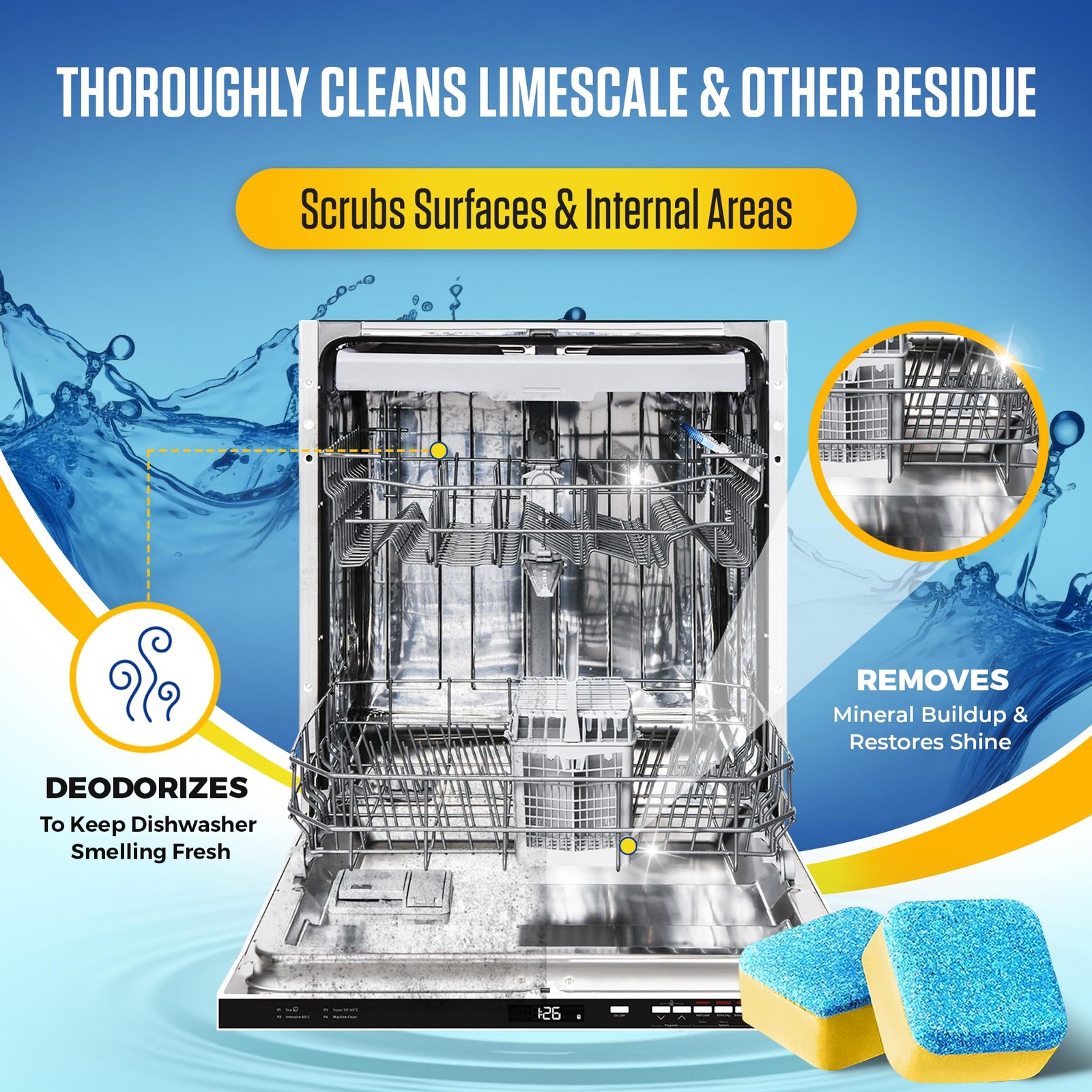 Bastion Dishwasher Cleaner Tablets, Lemon Scent, 3-Month Supply (6 Pods),…