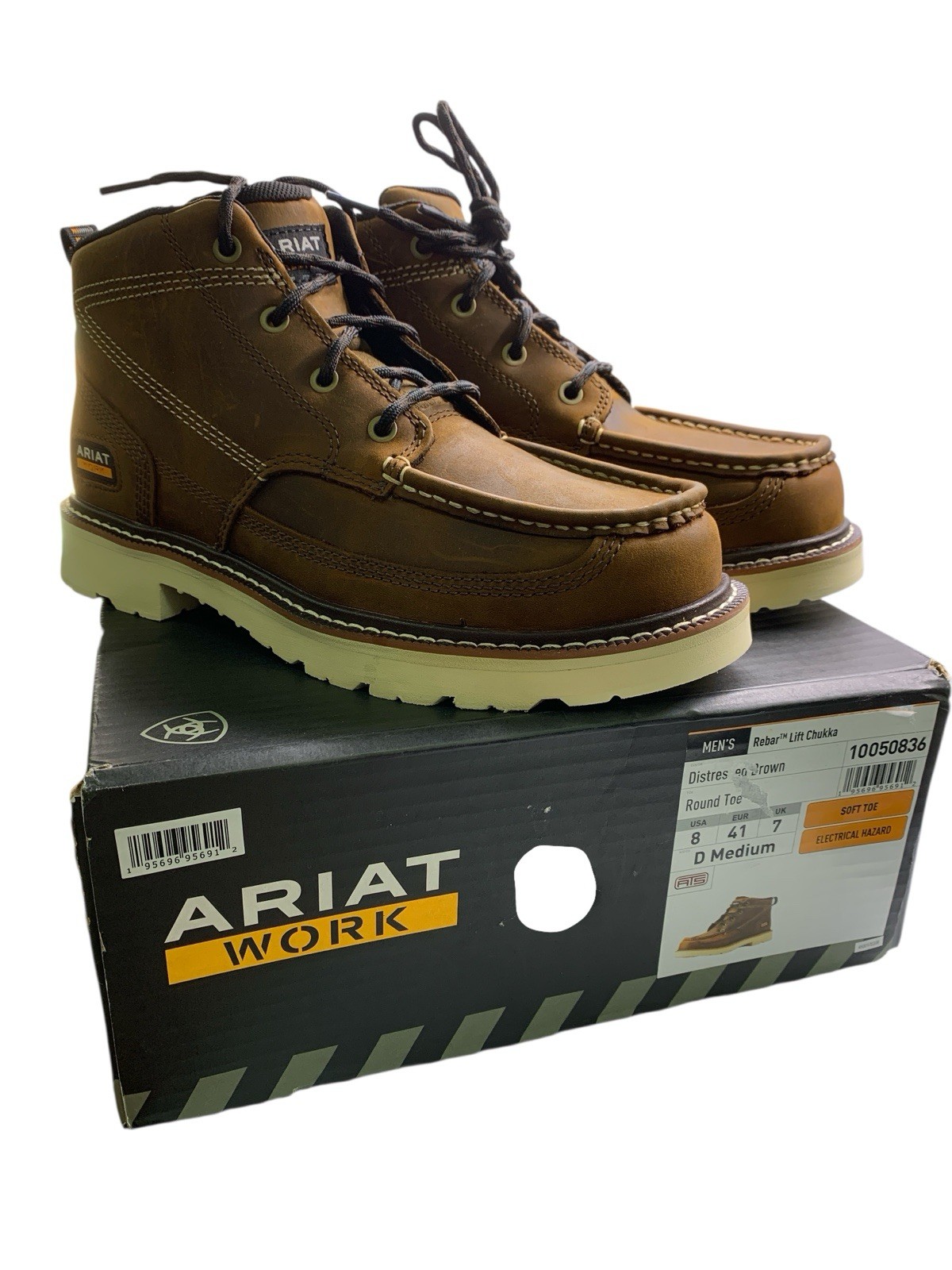 Ariat 10050836 Rebar Lift Round-Toe Chukka Work Boots for Men Size 8 Destressed