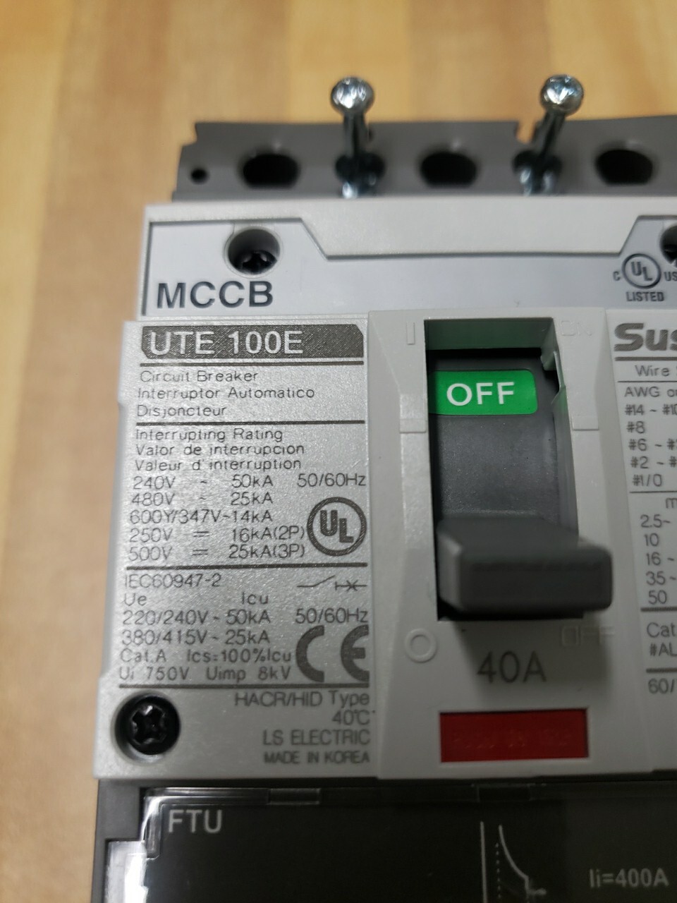 NEW LS MCCB UTE100E SUSOL CIRCUIT BREAKER 40A 3P 240/480VAC 50/25KA (KB) NEW