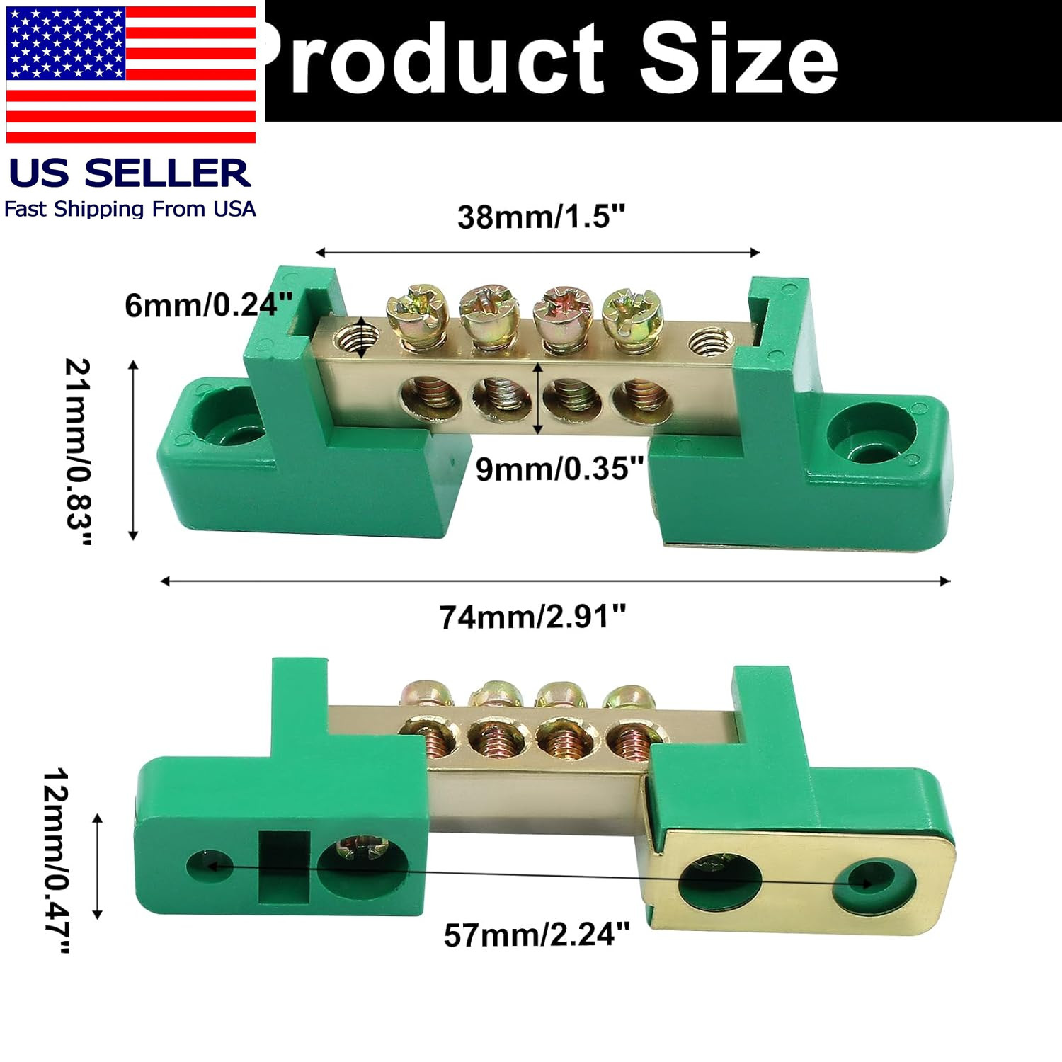 2 Pack Brass Terminal Bus Bar 4 Positions Screw Terminal Grounding Strip Block –
