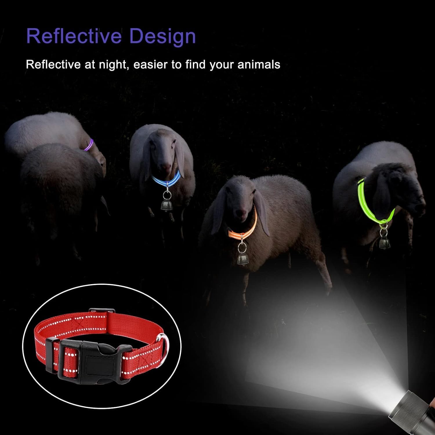 10 Pack Reflective Goat Collar with Crisp Bells,Adjustable Nylon Sheep Collar…