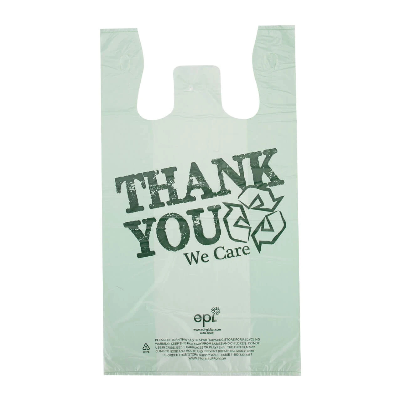 Plastic T-Shirt Bags 500 Shopping Retail 11½” x 6″ x 21 Recycled Thank You Green