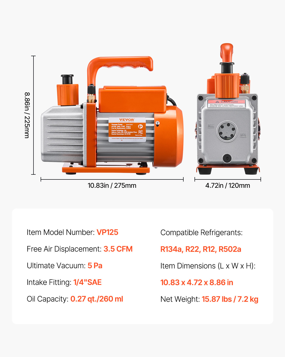 VEVOR 3.5 CFM HVAC Single Stage Rotary Vane Vacuum Pump and Manifold Gauge Kit