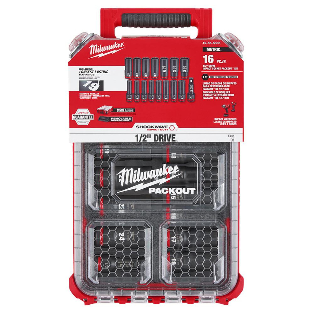 Milwaukee 49-66-6803 SHOCKWAVE Impact Duty Socket 1/2 Dr 16 pc MM PACKOUT Set
