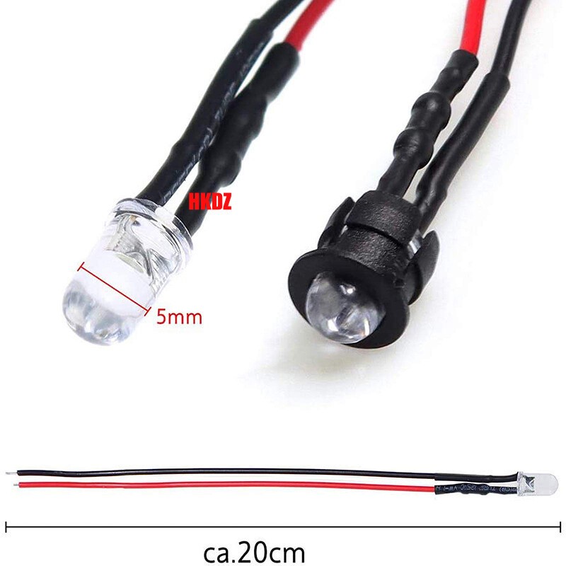 DC 5V~12V 3mm/5mm LED Bulb Pre wired Light Emitting Diodes Small 20cm Wire 0.1W