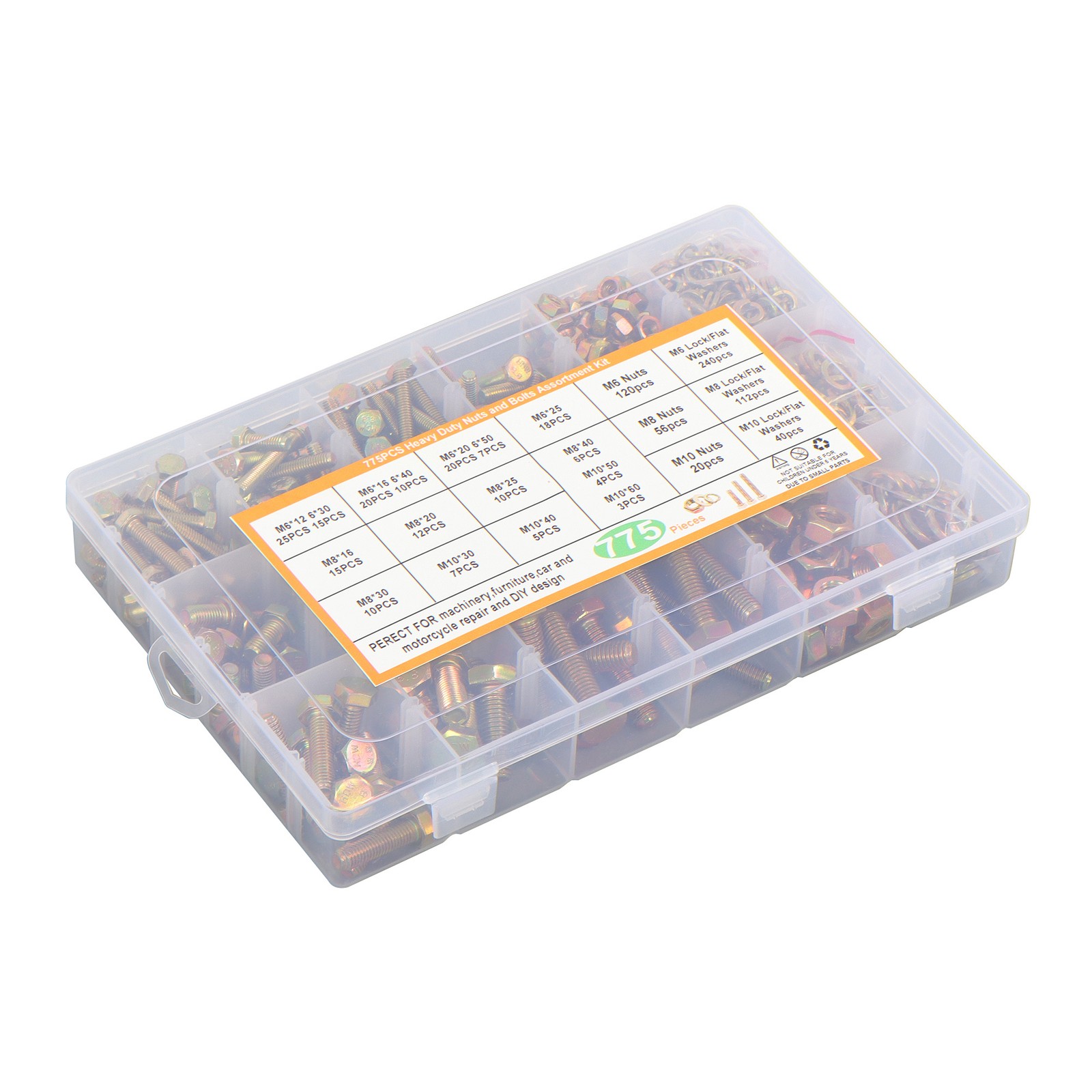 775PCS Grade 8.8 Alloy Steel M6 M8 M10 Bolts and Nuts Assortment Kit Metric Hex