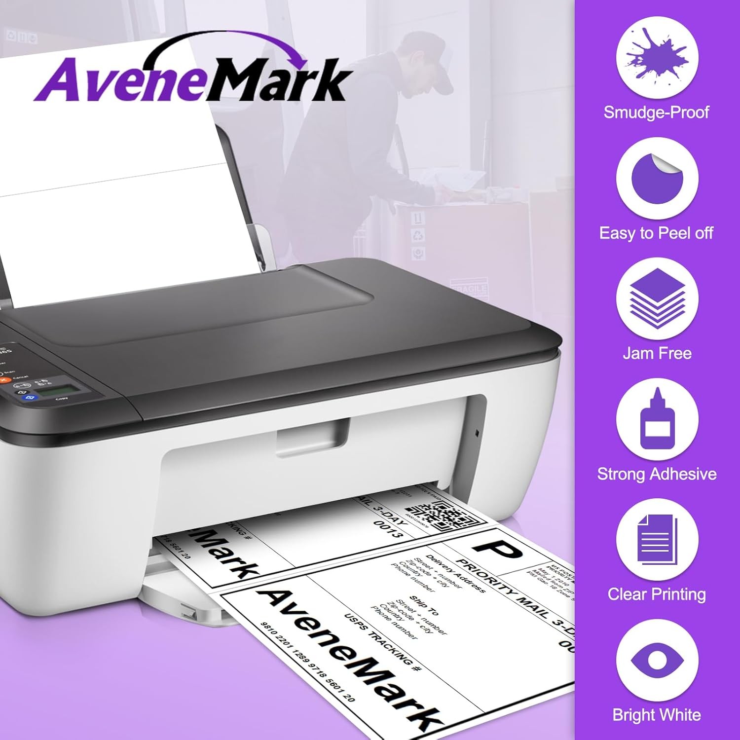100 Sheet Half Page Shipping Labels 8.5 x 11 Sheets White Permanent Adhesive