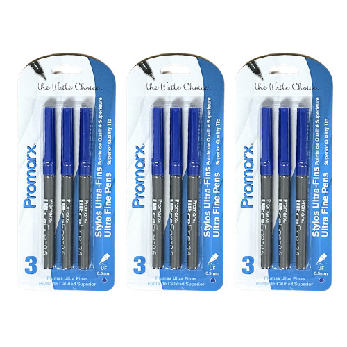 3-Pack Promarx Ultra Fine Pens Precise and Vivid Lines Blue Ink 0.5mm