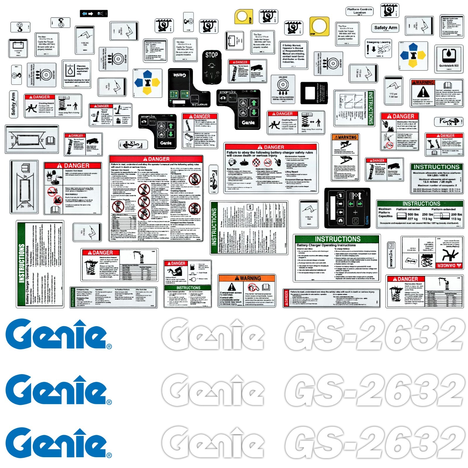 Complete Decal Kit for Genie GS-2632 Scissor Lift GS2632 Stickers Made in USA!