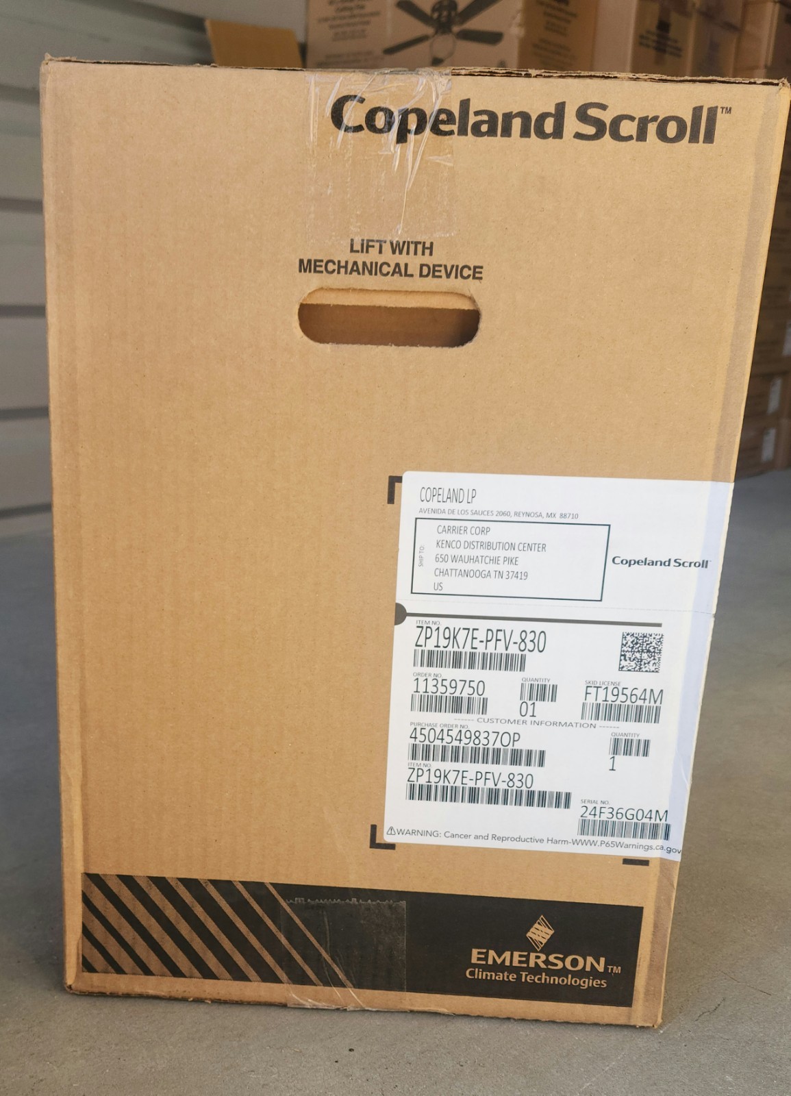 Emerson Copeland Scroll ZP19K7E-PFV-830 Compressor 208-230V 1PH 60Hz 19000 BTU