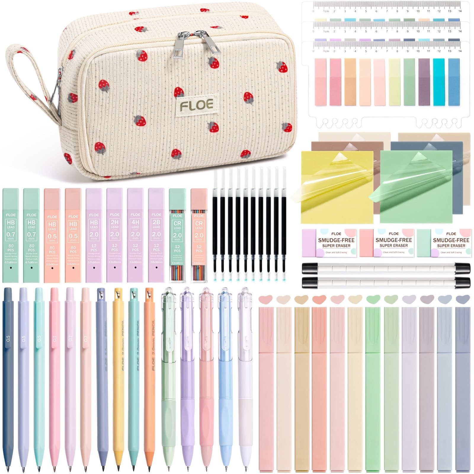 62 PCS Aesthetic School Supplies Preppy Stationary Set Pencil Case Pastel