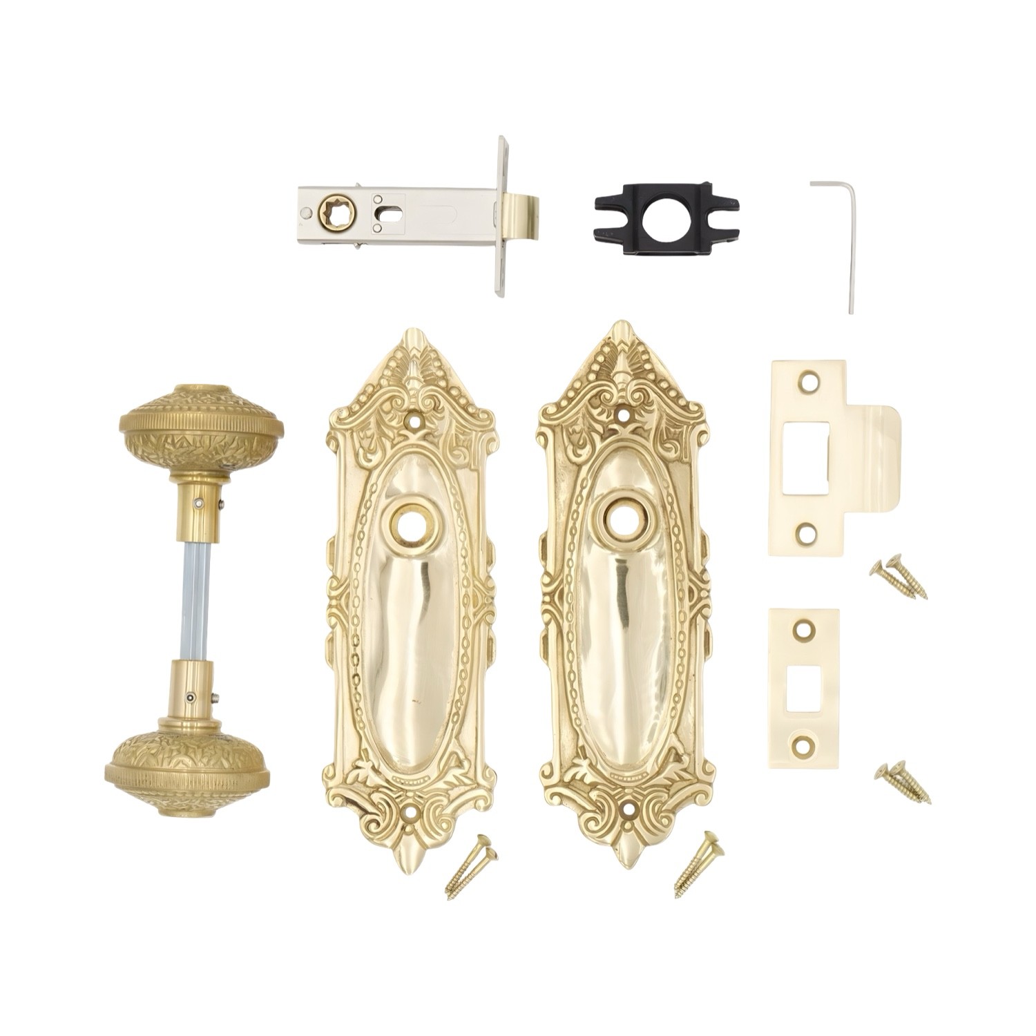 The Milford Passage Set in Polished Brass – 5 Door Knob Choices