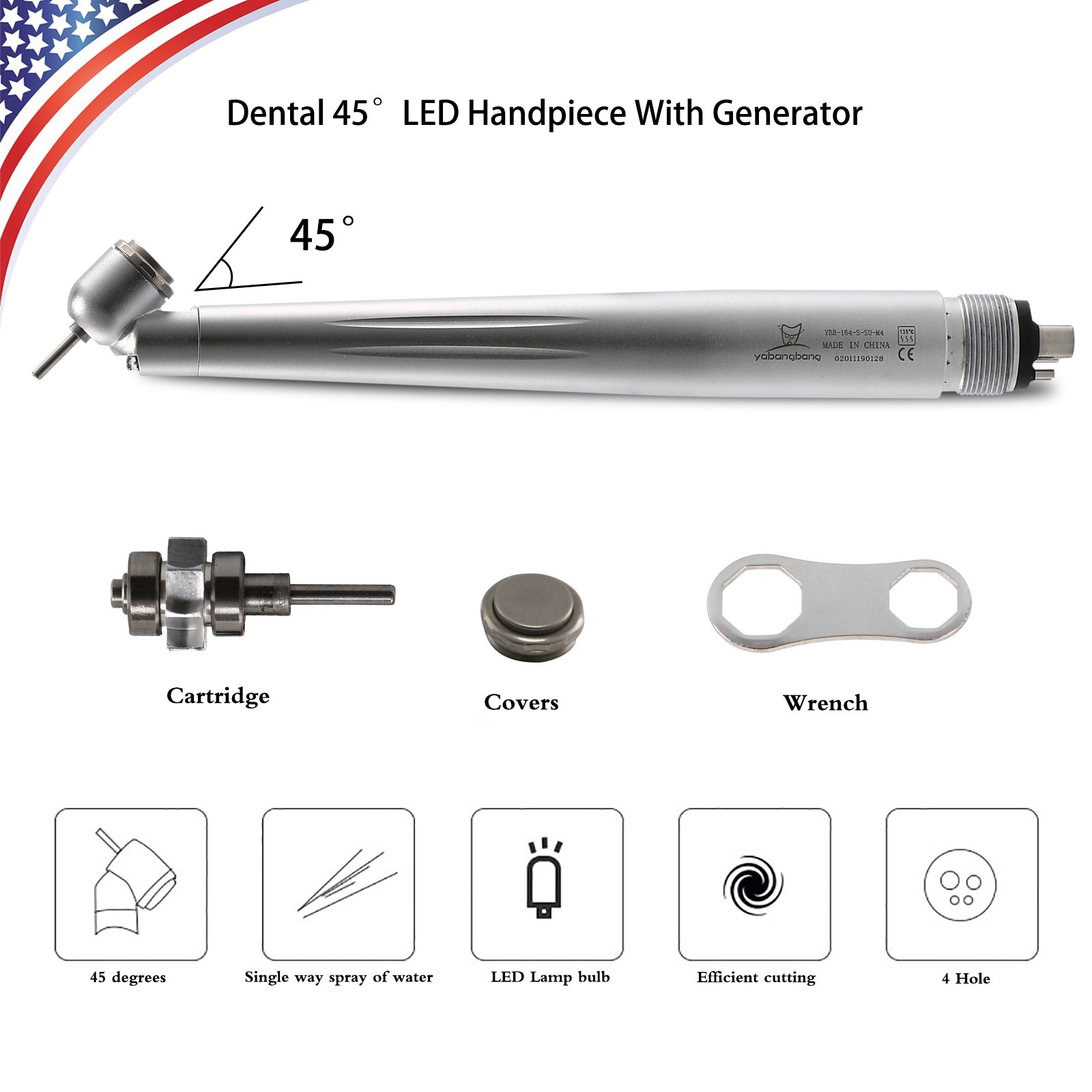 Dental 45 Degree Surgical High Speed Handpiece LED E-generator Push Button 4Hole