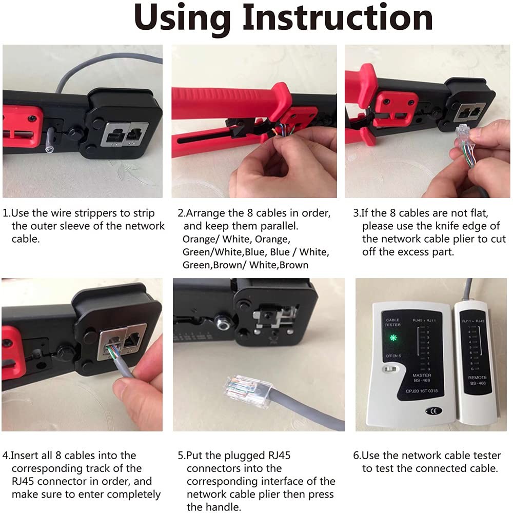 LEATBUY RJ45 Crimp Tool Set for RJ11/RJ12 Internet Crimper Cat5/Cat5e/Cat6 Cr…