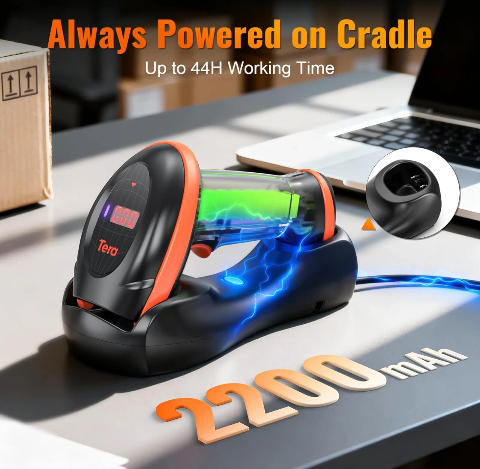 Tera Pro Series Wireless 1D 2D QR Barcode Scanner with Cradle Display HW0008