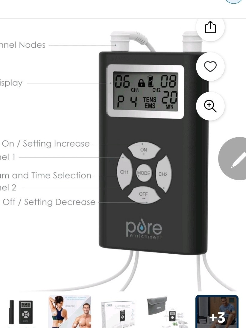 Pure Enrichment PurePulse Duo TENS/EMS Unit 2-Channel Handheld LCD Black