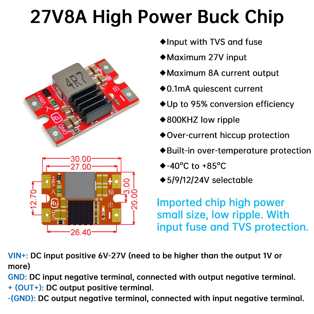 27V to 5V 12V 8A Mini DC-DC Voltage Reduction Module High Power Buck Module