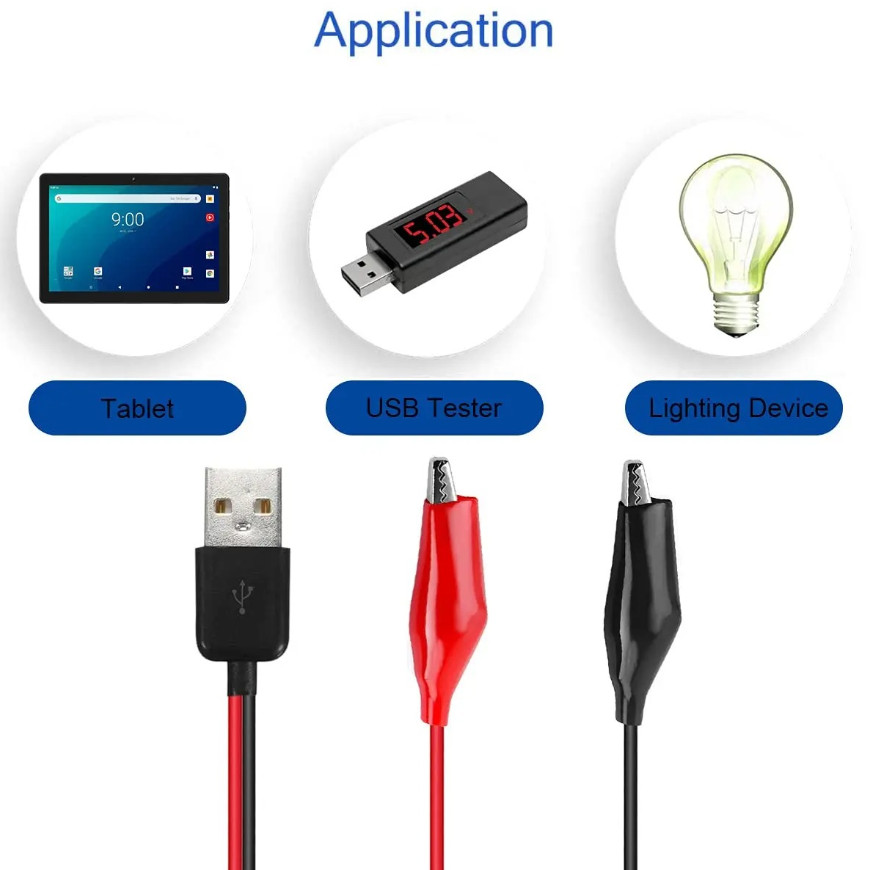 1pc Alligator Clip to USB Cable Copper Test Leads Power Supply Circuit Testing