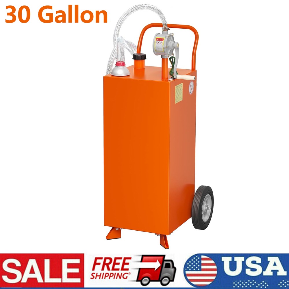 30 Gallon Fuel Caddy w/Pump Wheels Portable Fuel Gasoline Diesel Transfer Tank