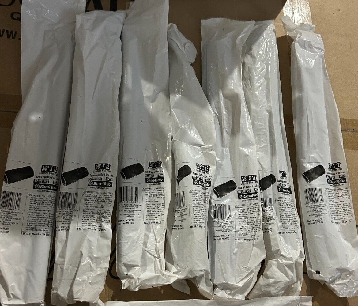 New 7-pack lot Steel-Tek 3/8″ x 12″ Structural Steel Pipe Black 582-120PE30HC