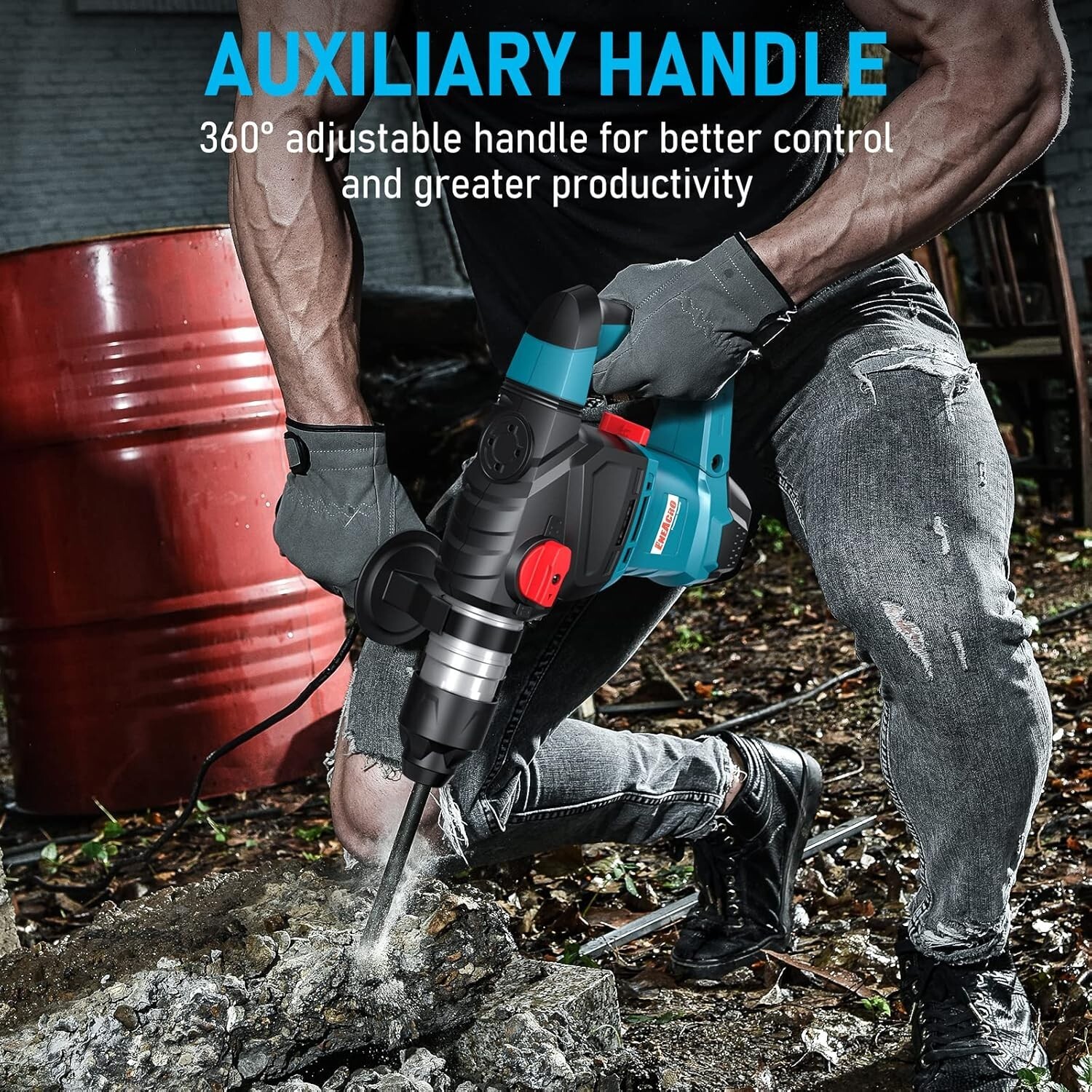 Powerful 3-in-1 Rotary Hammer Drill with Vibration Control, Accessories Included