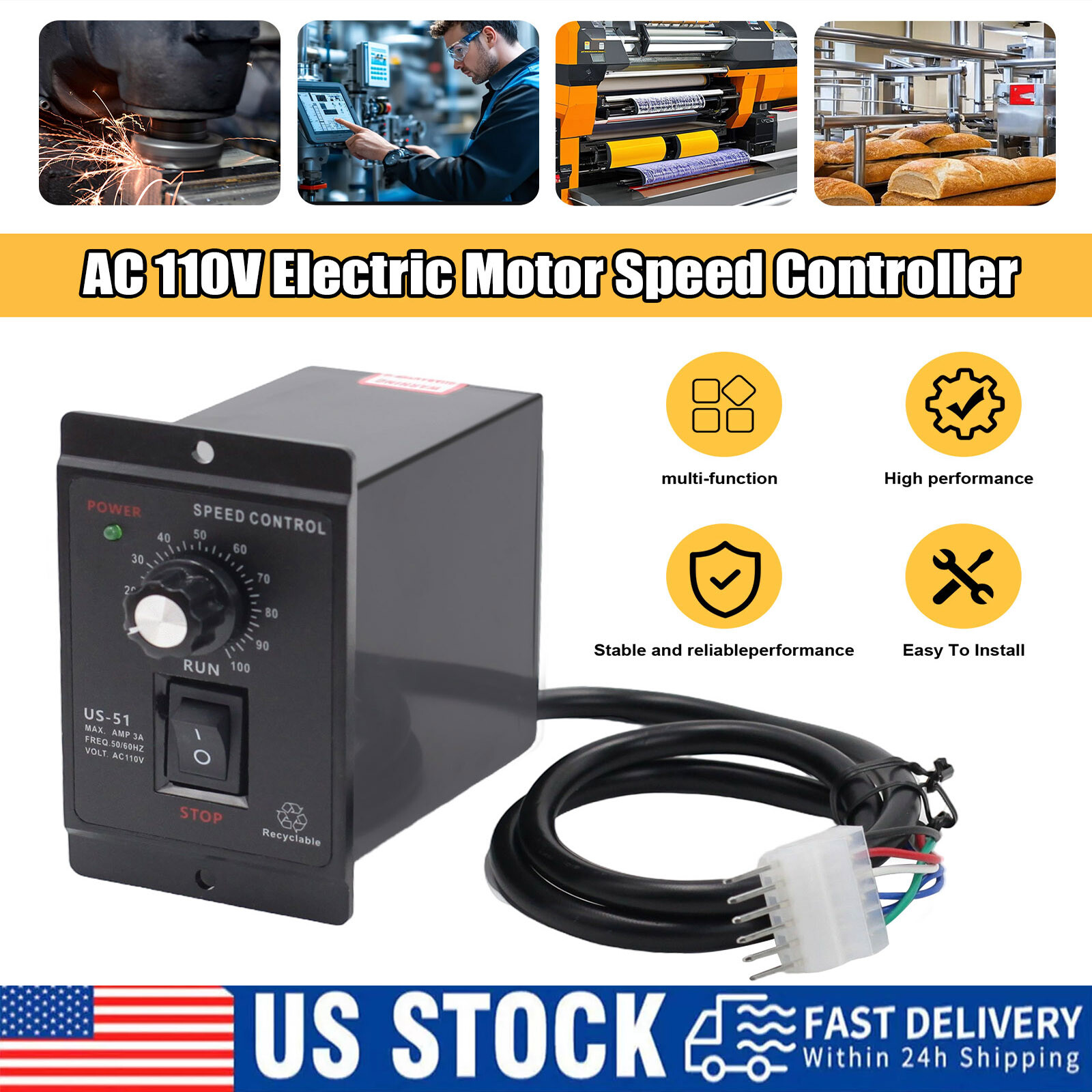 AC 110V to DC 90V Forward Reversible Regulator 120W DC Motor Speed Controller us