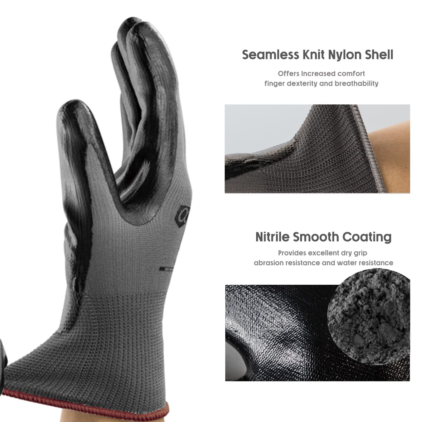 Smart Touch Work Gloves – 12 Pairs, 3D Comfort Stretch Fit, Nitrile Coated wi…
