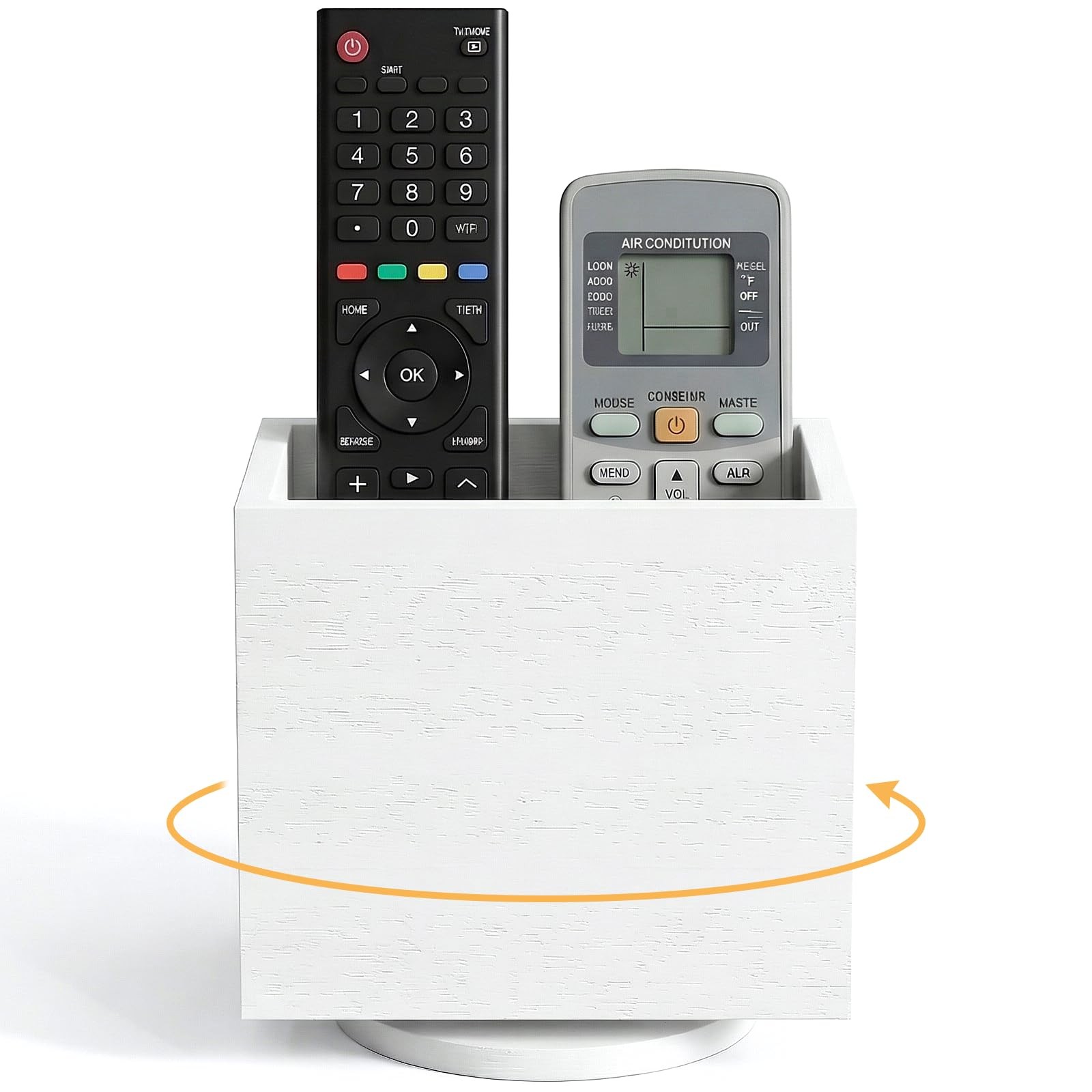 360 Rotating Wooden TV Remote Control Holder Desktop Caddy Organizer White