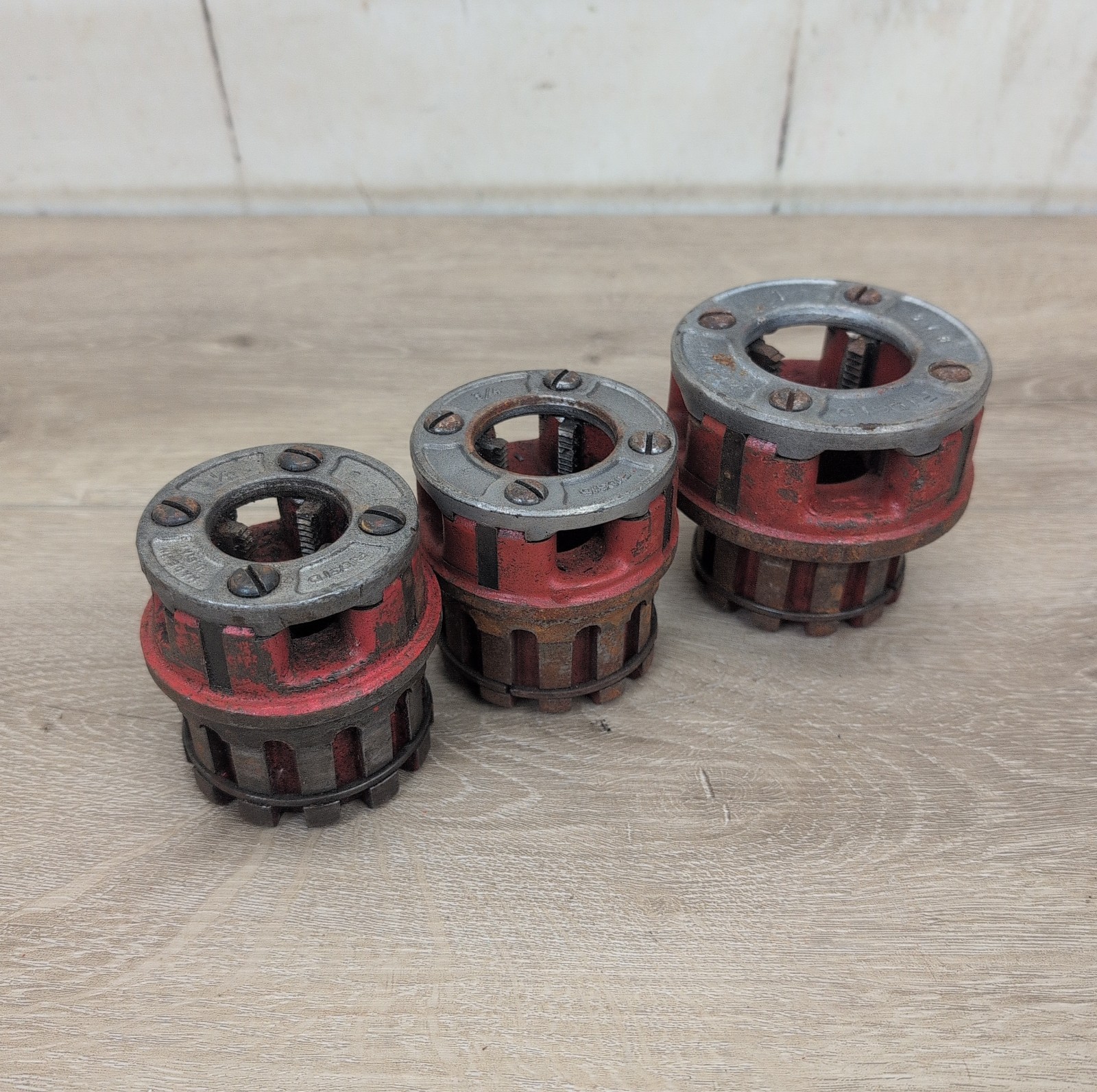 Lot of 3 Ridgid Die Heads For 111-R Pipe Threader 1/2″, 3/4″ & 1″ USA Made